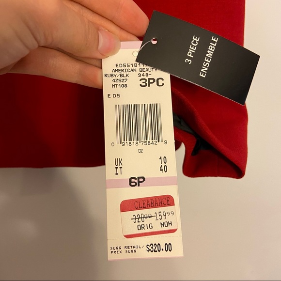 NWT Kasper 3 Piece Red & Black Suit Skirt & Jacket - Picture 8 of 12
